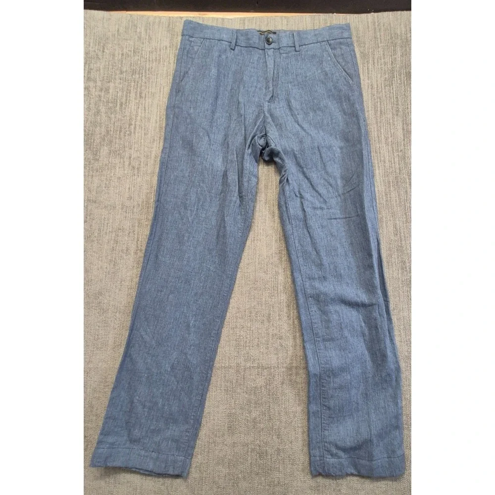 Banana Republic Aiden Fit Men's 34x34 Linen Cotton blend Pants Blue Flat front